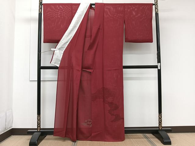 平和屋着物＊夏物　色留訪問着　色無地　絽　ドロンワーク　笹竹文　小豆色　正絹　逸品　CABJ9887xi