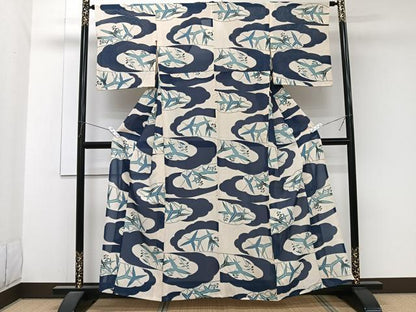 平和屋着物＊夏物　小紋　絽　雲取り草花文　正絹　逸品　CABJ9890xi