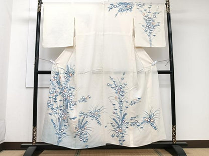 平和屋着物＊夏物　訪問着　絽　草花文　銀彩　正絹　逸品　CABJ9891xi