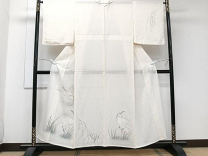 平和屋着物＊夏物　訪問着　絽　手描き　白鷺　正絹　逸品　CABJ9892xi