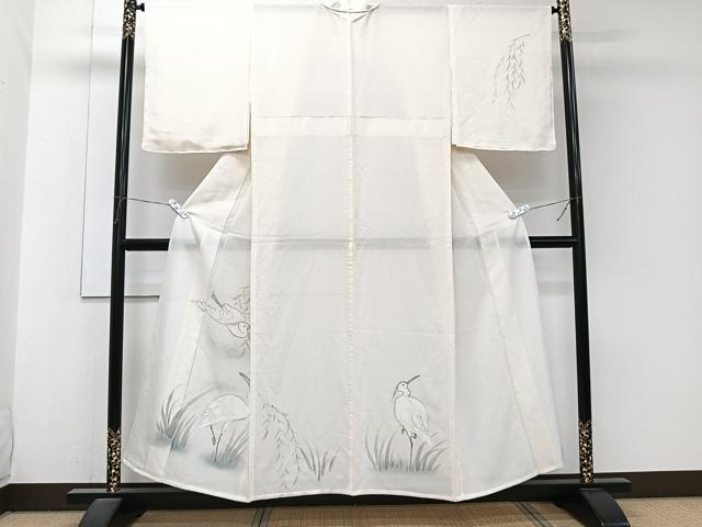 平和屋着物＊夏物　訪問着　絽　手描き　白鷺　正絹　逸品　CABJ9892xi