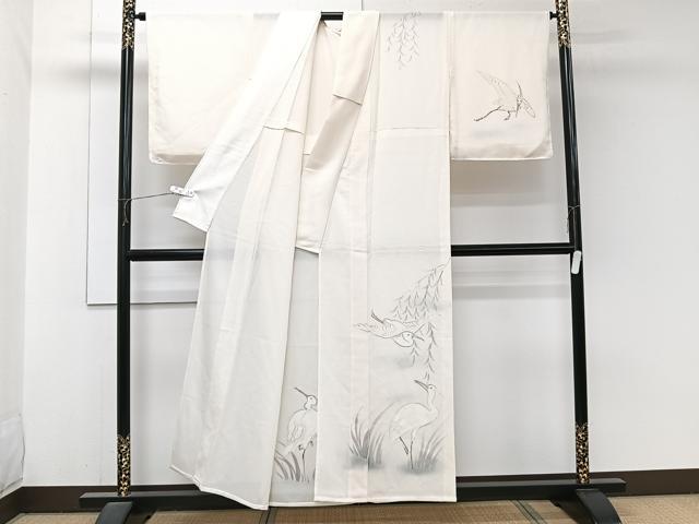 平和屋着物＊夏物　訪問着　絽　手描き　白鷺　正絹　逸品　CABJ9892xi