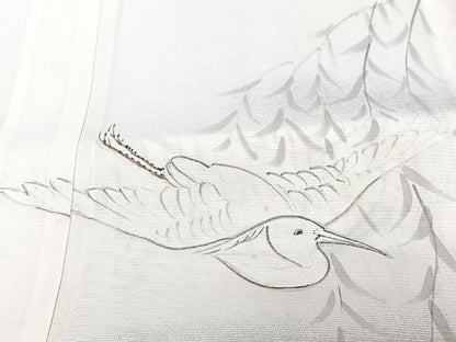 平和屋着物＊夏物　訪問着　絽　手描き　白鷺　正絹　逸品　CABJ9892xi