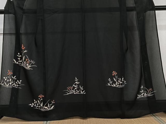 平和屋着物＊夏物　訪問着　絽　草花文　黒地　正絹　逸品　CABJ9894xi