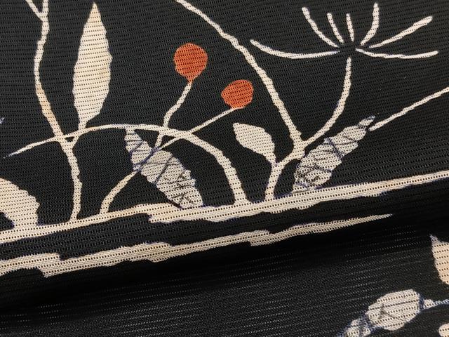 平和屋着物＊夏物　訪問着　絽　草花文　黒地　正絹　逸品　CABJ9894xi