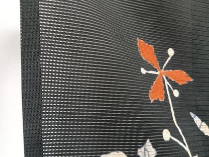 平和屋着物＊夏物　訪問着　絽　草花文　黒地　正絹　逸品　CABJ9894xi