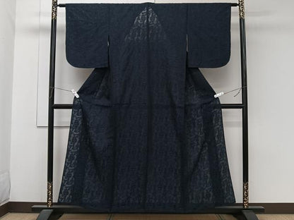 平和屋着物＊夏物　小紋　紗　陶器花唐草文　銀通し地　CABJ9901xi