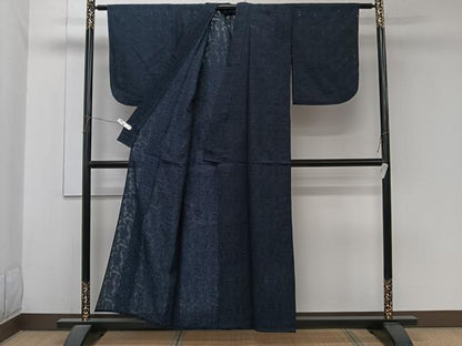 平和屋着物＊夏物　小紋　紗　陶器花唐草文　銀通し地　CABJ9901xi