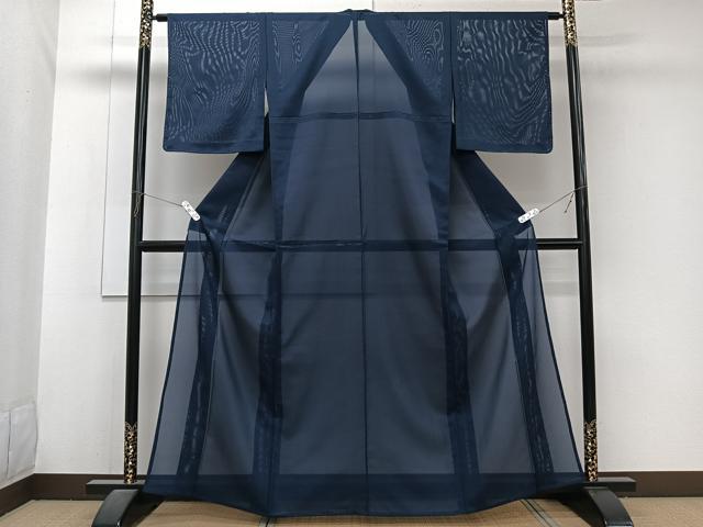平和屋着物＊夏物　色無地　絽　濃藍色　洗える着物　CABJ9910xi