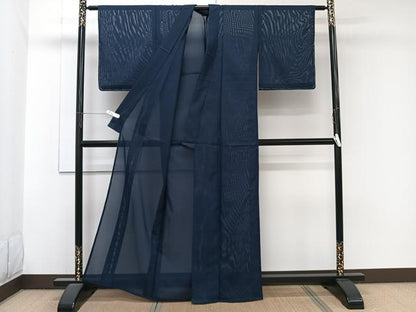 平和屋着物＊夏物　色無地　絽　濃藍色　洗える着物　CABJ9910xi