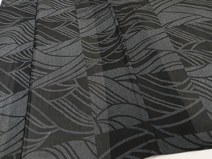 平和屋着物＊夏物　小紋　紗　立波文　黒地　洗える着物　CABJ9917xi