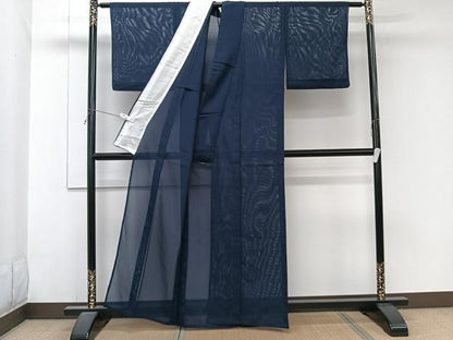 平和屋着物＊夏物　色無地　絽　濃藍色　正絹　逸品　CABJ9919xi