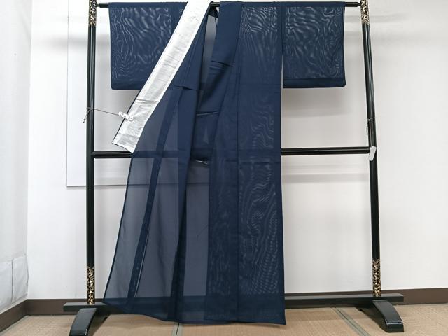 平和屋着物＊夏物　色無地　絽　濃藍色　正絹　逸品　CABJ9919xi