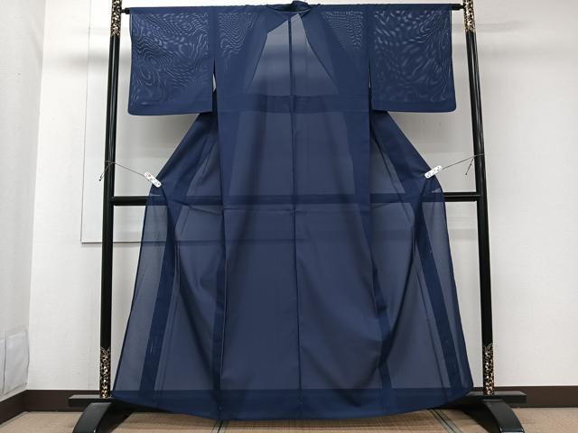 平和屋着物＊夏物　色無地　絽　紺青色　洗える着物　CABJ9921xi
