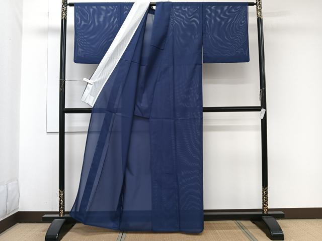 平和屋着物＊夏物　色無地　絽　紺青色　洗える着物　CABJ9921xi