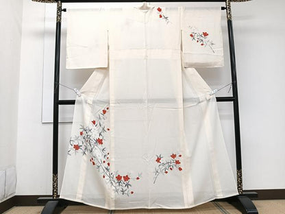 平和屋着物＊夏物　訪問着　絽　手描き　枝草花文　正絹　逸品　CABJ9923xi