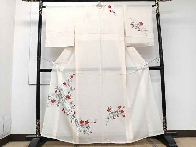 平和屋着物＊夏物　訪問着　絽　手描き　枝草花文　正絹　逸品　CABJ9923xi