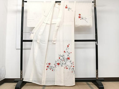 平和屋着物＊夏物　訪問着　絽　手描き　枝草花文　正絹　逸品　CABJ9923xi