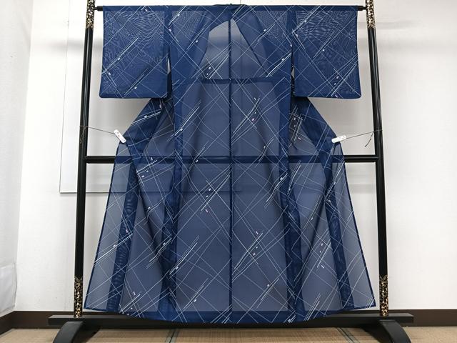 平和屋着物＊夏物　小紋　絽　幾何学文　洗える着物　CABJ9926xi