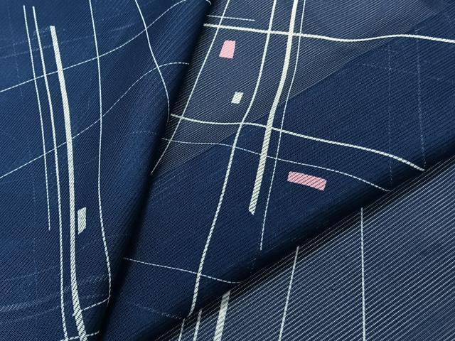 平和屋着物＊夏物　小紋　絽　幾何学文　洗える着物　CABJ9926xi