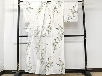 平和屋着物＊夏物　小紋　絽　草花文　洗える着物　未使用　CABJ9929xi