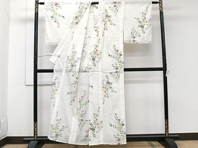 平和屋着物＊夏物　小紋　絽　草花文　洗える着物　未使用　CABJ9929xi