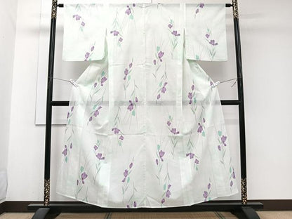 平和屋着物＊夏物　小紋　絽　流水草花文　洗える着物　CABJ9931xi