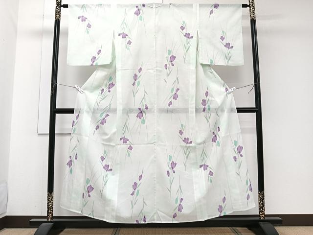 平和屋着物＊夏物　小紋　絽　流水草花文　洗える着物　CABJ9931xi