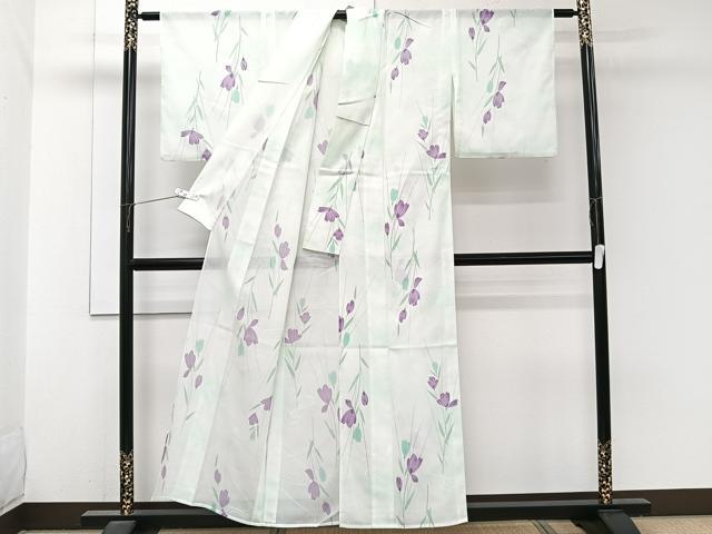 平和屋着物＊夏物　小紋　絽　流水草花文　洗える着物　CABJ9931xi