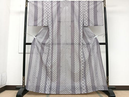 平和屋着物＊夏物　小紋　紗　間道花丸文　洗える着物　CABJ9932xi
