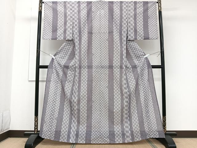 平和屋着物＊夏物　小紋　紗　間道花丸文　洗える着物　CABJ9932xi