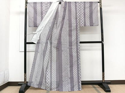 平和屋着物＊夏物　小紋　紗　間道花丸文　洗える着物　CABJ9932xi