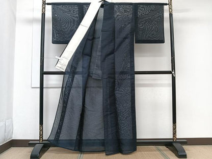 平和屋着物＊夏物　色無地　紗　濃藍色　正絹　逸品　CABJ9935xi