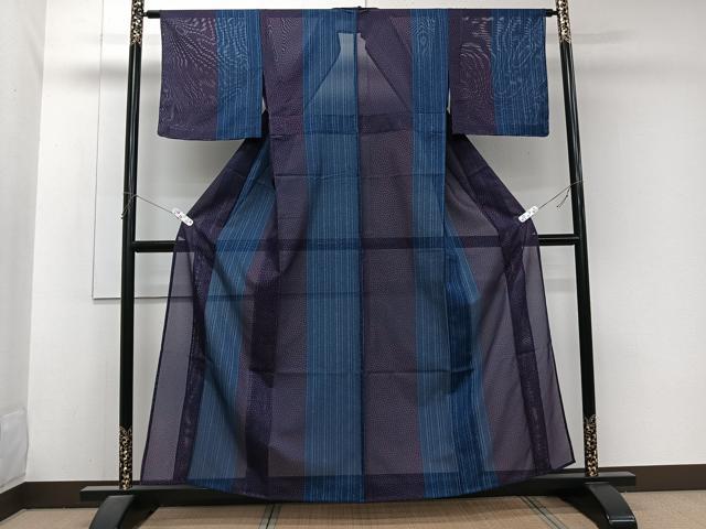 平和屋着物＊夏物　小紋　絽　竹花文　洗える着物　未使用　CABJ9944xi