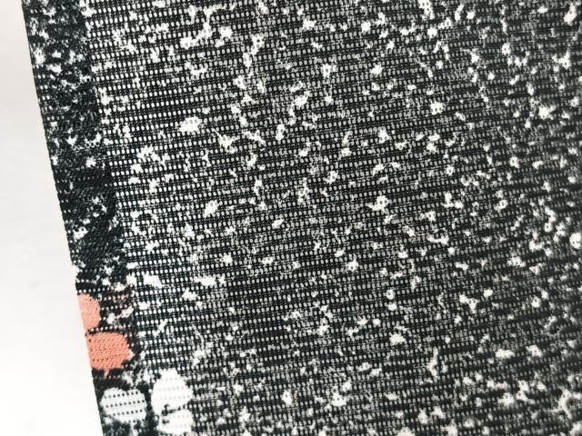 平和屋着物＊夏物　小紋　絽　枝梅文　たたき染め　黒地　洗える着物　CABJ9946xi