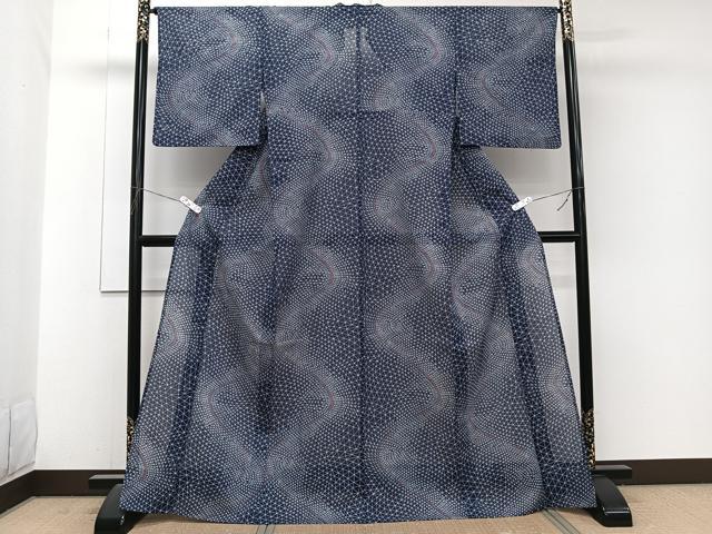 平和屋着物＊夏物　小紋　絽　流水文　洗える着物　CABJ9948xi