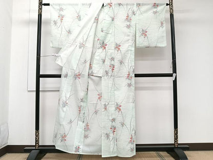 平和屋着物＊夏物　小紋　絽　草花文　洗える着物　CABJ9953xi
