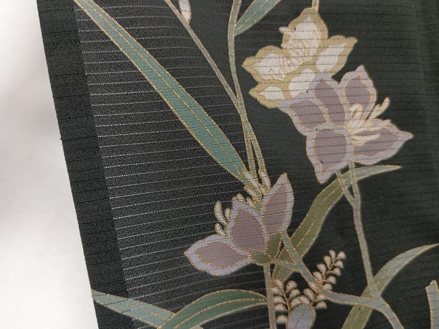 平和屋着物＊夏物　訪問着　絽縮緬　枝草花文　黒地　金彩　洗える着物　CABJ9955xi