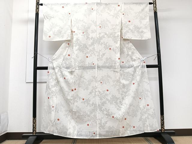 平和屋着物＊夏物　小紋　絽　草花楓文　洗える着物　CABJ9956xi