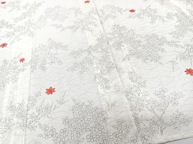 平和屋着物＊夏物　小紋　絽　草花楓文　洗える着物　CABJ9956xi