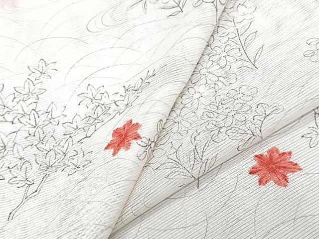 平和屋着物＊夏物　小紋　絽　草花楓文　洗える着物　CABJ9956xi