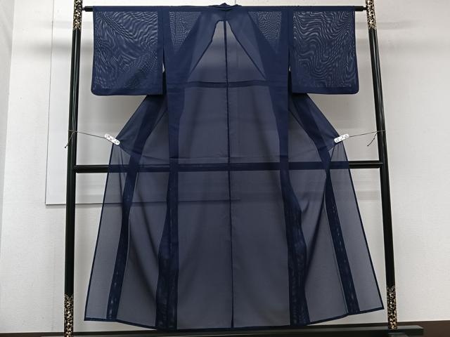平和屋着物＊夏物　色無地　絽　鉄紺色　洗える着物　CABJ9958xi