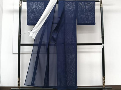 平和屋着物＊夏物　色無地　絽　鉄紺色　洗える着物　CABJ9958xi