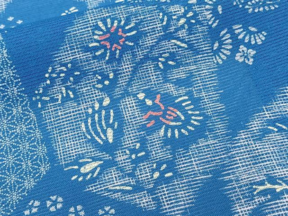 平和屋着物＊夏物　小紋　絽　亀甲草花文　洗える着物　CABJ9959xi