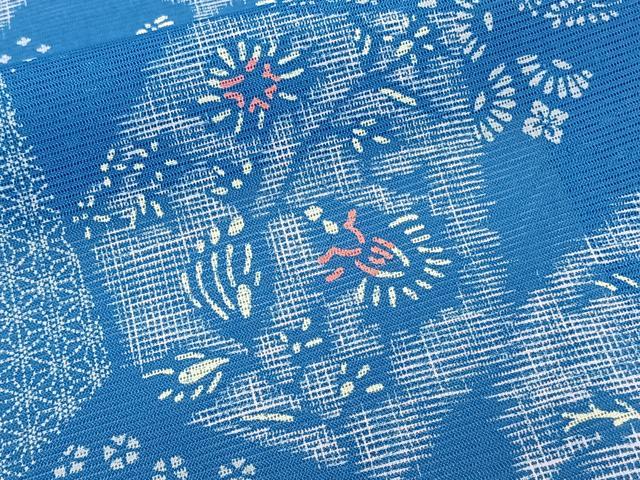 平和屋着物＊夏物　小紋　絽　亀甲草花文　洗える着物　CABJ9959xi