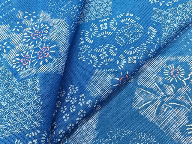 平和屋着物＊夏物　小紋　絽　亀甲草花文　洗える着物　CABJ9959xi