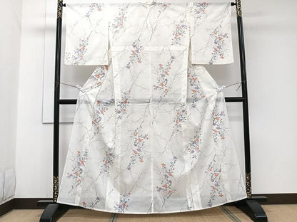 平和屋着物＊夏物　小紋　絽　枝草花文　洗える着物　CABJ9968xi