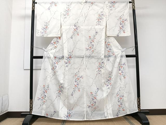 平和屋着物＊夏物　小紋　絽　枝草花文　洗える着物　CABJ9968xi