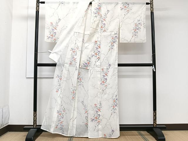 平和屋着物＊夏物　小紋　絽　枝草花文　洗える着物　CABJ9968xi