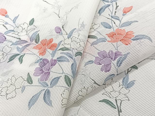 平和屋着物＊夏物　小紋　絽　枝草花文　洗える着物　CABJ9968xi
